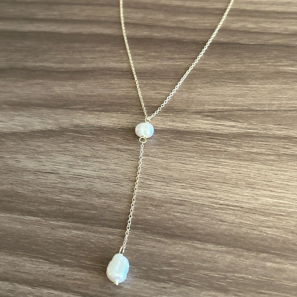 Gold Pearl Necklace Q787 - Picture 4 of 6
